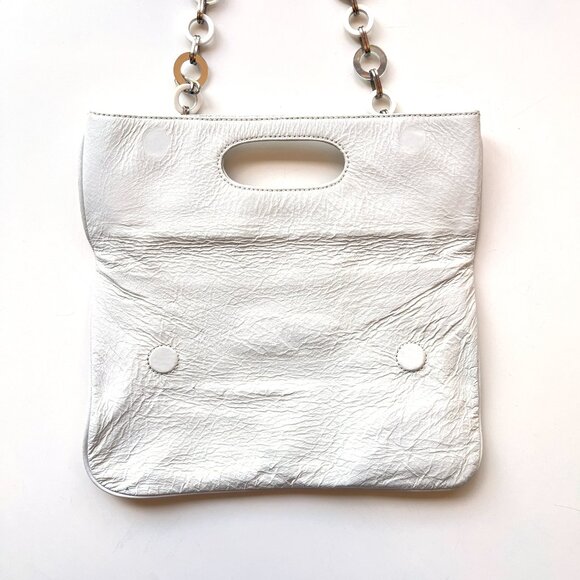 Franchi Collection White Patent Leather Fold Over Convertible Shoulder Bag Purse - Picture 2 of 6